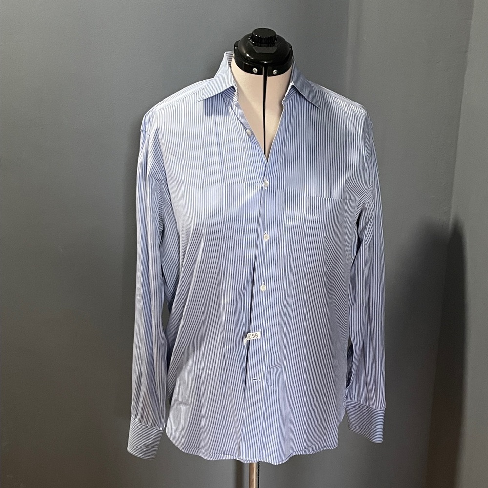 Ermenegildo Zegna Blue Pinstripe Button-Down Shirt Size-42/16 1/2